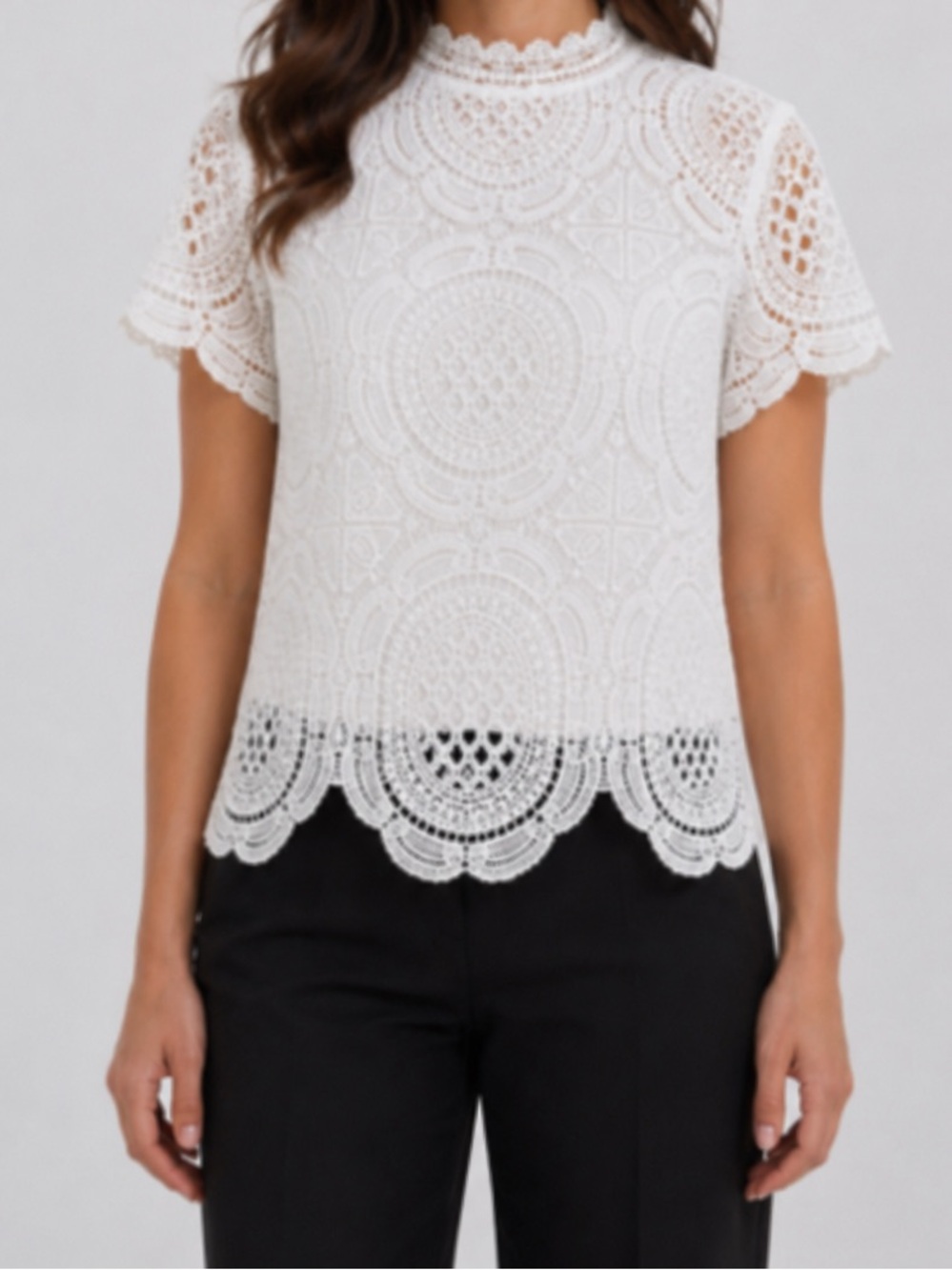 Ultra Pink short sleeves all over lace Top size XL - white